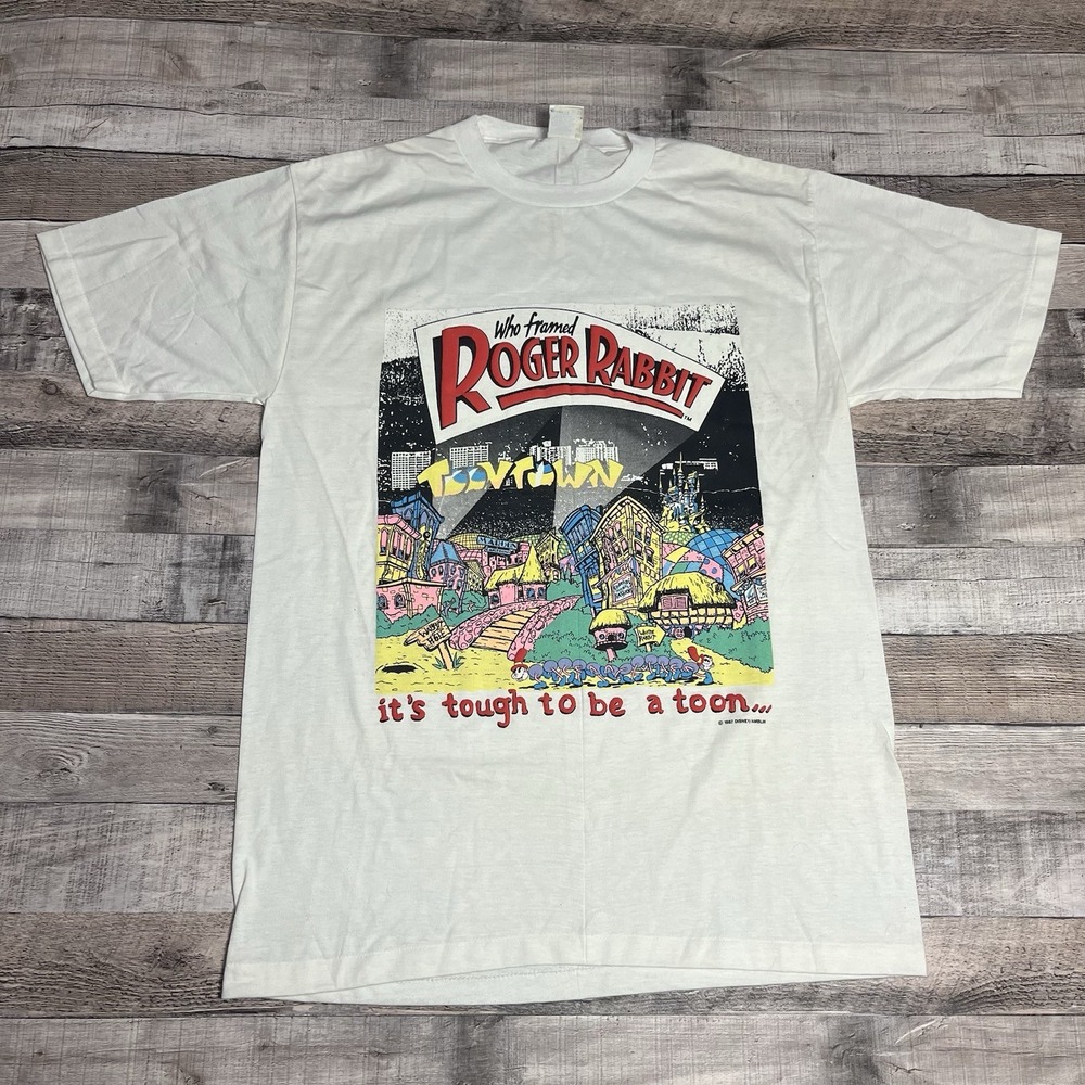 Roger Rabbit Shirt Size Large White Vintage 80s Toon Town Disney Who Framed